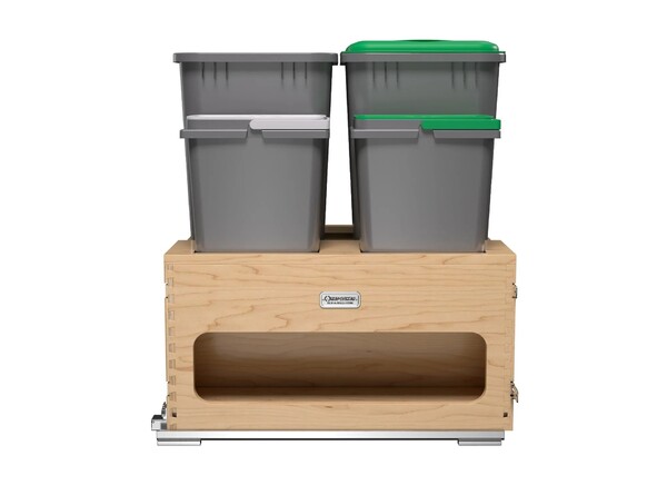 Rev-A-Shelf - Wood Bottom Mount Dbl 50 Qt. & Dbl 8L Organic Waste Center w/ Storage Space, SC