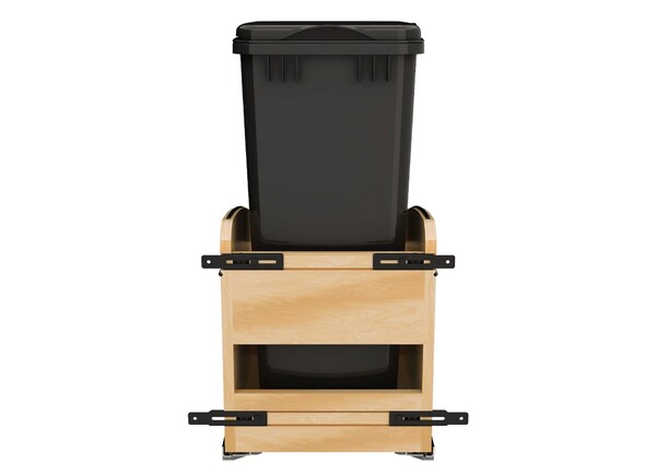 Single Black 50 Qt. Craftsman Collection Solid Maple Bottom Mount Pullout Waste Container w/ Black Accents, (1) Lid and BLUM Soft-Close Slides