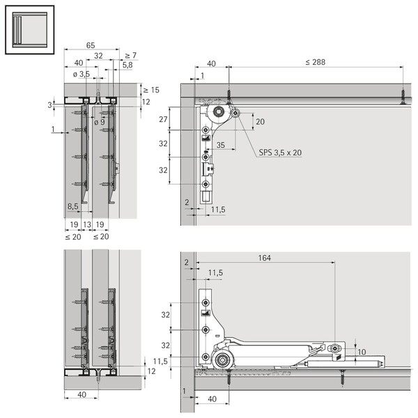 SlideLine M INSET Profile set: 1-track runner profile for pressing in, 2500 mm
