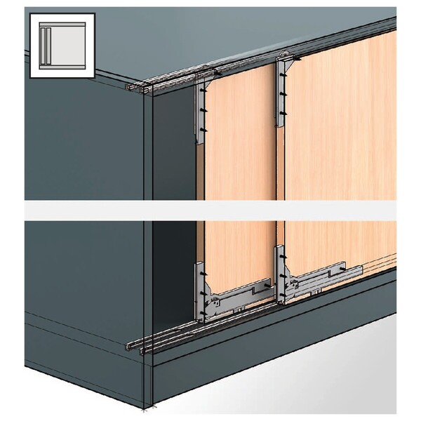 SlideLine M INSET Profile set: 2-track runner profile for screwing on / gluing on, 2500 mm