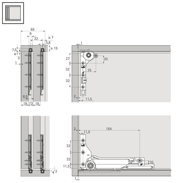 SlideLine M Fittings for 30 Kg doors WITH Silent System -  Min width in: 450
