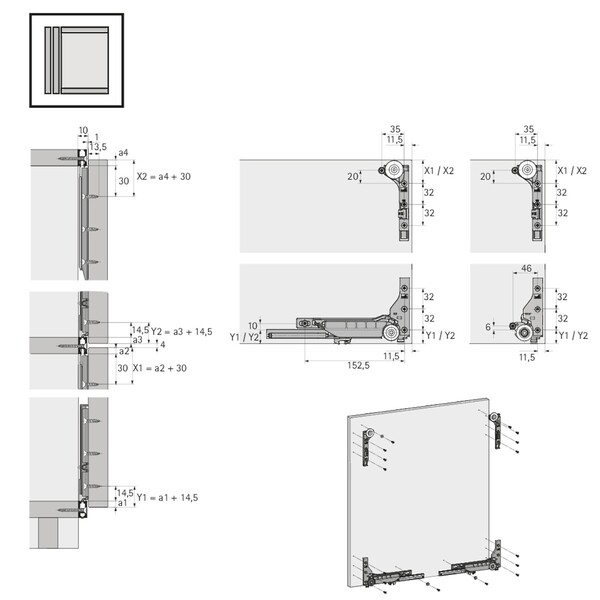 SlideLine M Fittings for 30 Kg doors WITH Silent System -  Min width in: 450