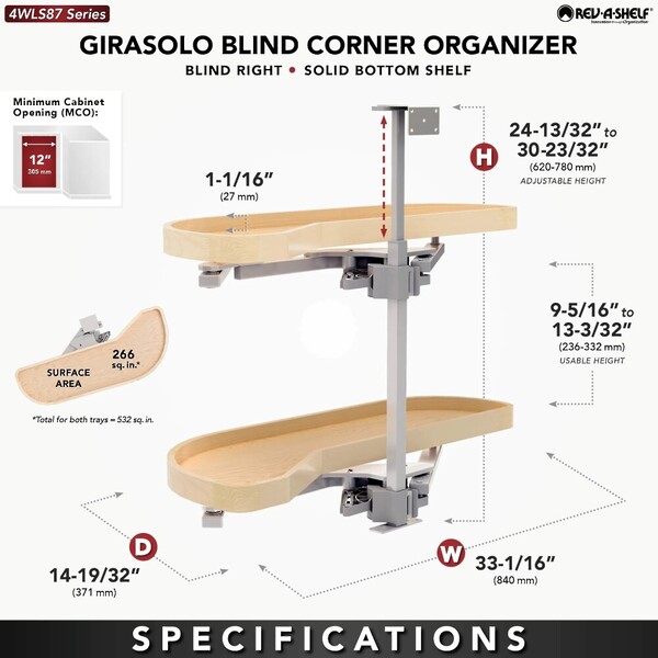 Two-Tier Wood Classic Girasolo, Left Opening/Blind Right Corner Cabinet - 12" Opening FF - 13.5" Frameless