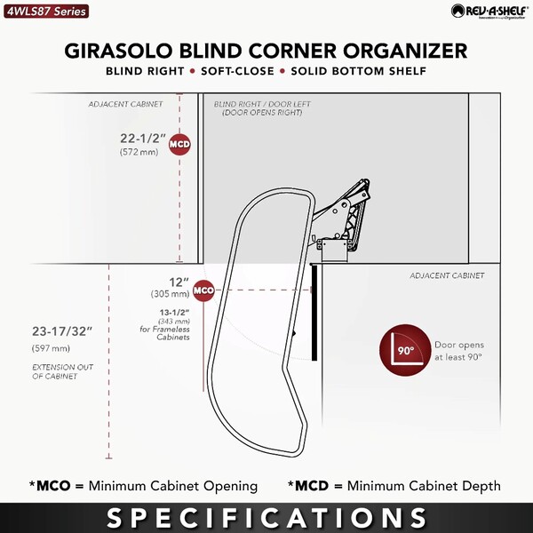 Two-Tier Wood Classic Girasolo, Left Opening/Blind Right Corner Cabinet - 12" Opening FF - 13.5" Frameless