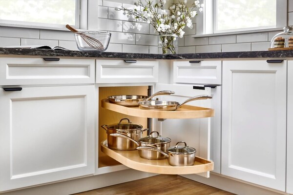 Two-Tier Wood Classic Girasolo, Left Opening/Blind Right Corner Cabinet - 12" Opening FF - 13.5" Frameless