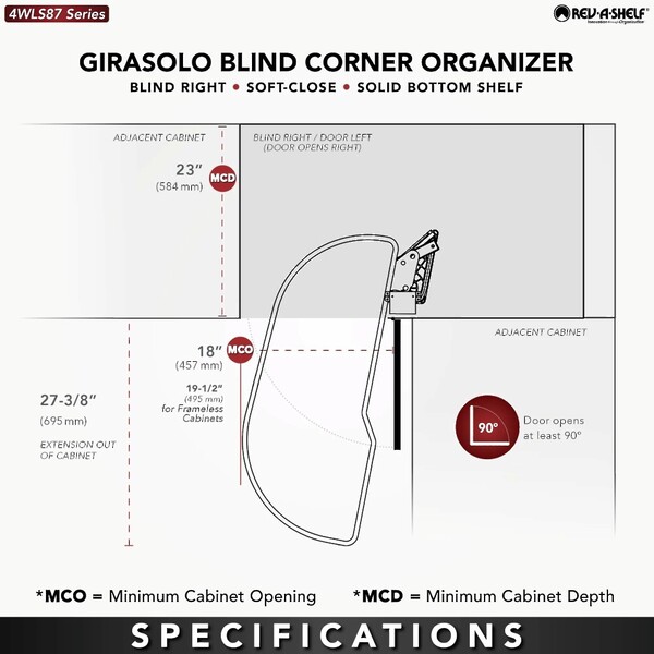 Two-Tier Wood Classic Girasolo for Left Opening/Blind Right Corner Cabinet - 18" Opening FF - 19-1/2" Frameless