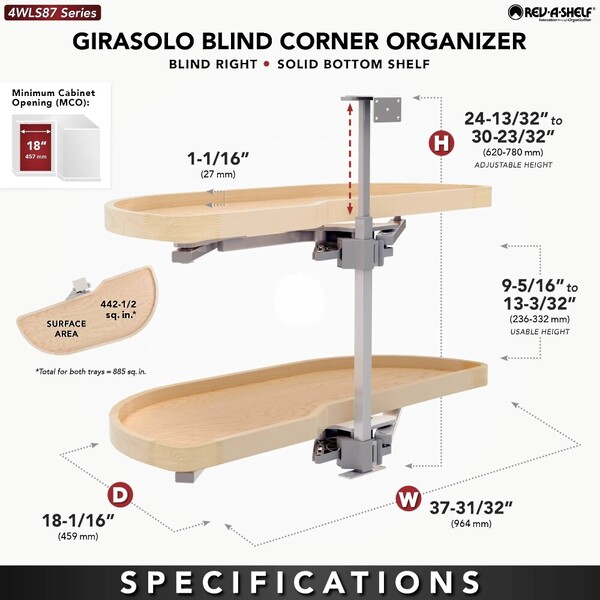 Two-Tier Wood Classic Girasolo for Left Opening/Blind Right Corner Cabinet - 18" Opening FF - 19-1/2" Frameless