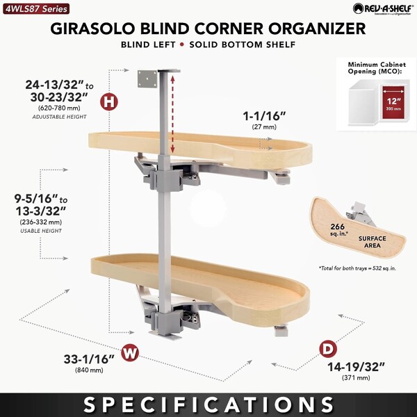 Two-Tier Wood Classic Girasolo for Right Opening/Blind Left Corner Cabinet - 12" Opening FF - 13-1/2" Frameless