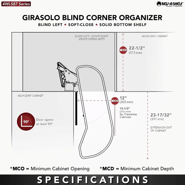 Two-Tier Wood Classic Girasolo for Right Opening/Blind Left Corner Cabinet - 12" Opening FF - 13-1/2" Frameless