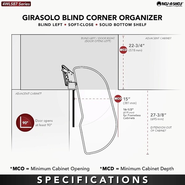 Two-Tier Wood Classic Girasolo for Right Opening/Blind Left Corner Cabinet - 15" Opening FF - 16-1/2" Frameless