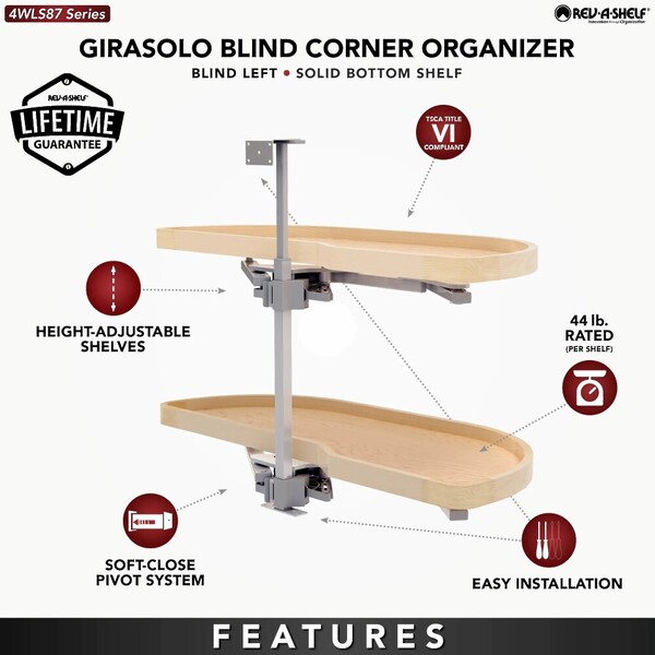 Two-Tier Wood Classic Girasolo for Right Opening/Blind Left Corner Cabinet - 15" Opening FF - 16-1/2" Frameless