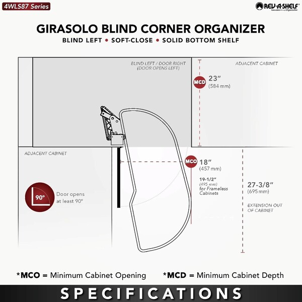 Two-Tier Wood Classic Girasolo for Right Opening/Blind Left Corner Cabinet - 18" Opening FF - 19-1/2" Frameless