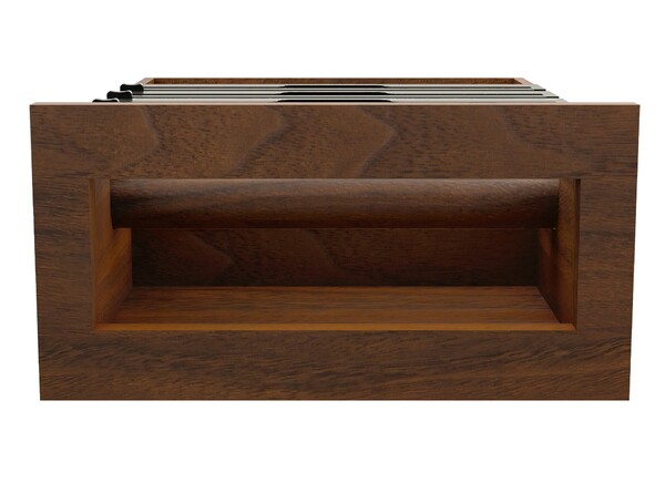 Walnut Wood Base Cabinet Paper Towel Tiered Drawer System w/ Foil Cutters and BLUM Soft-Close