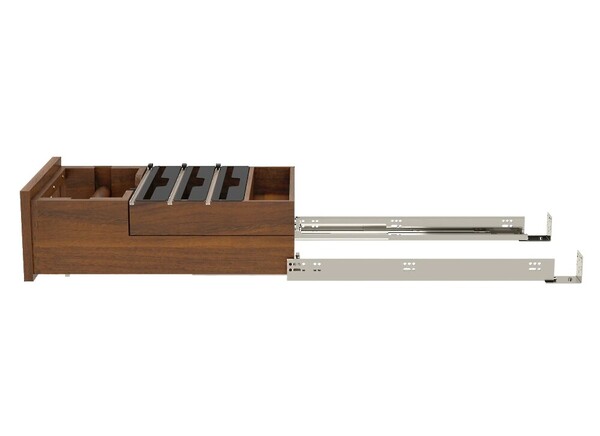 Walnut Wood Base Cabinet Paper Towel Tiered Drawer System w/ Foil Cutters and BLUM Soft-Close
