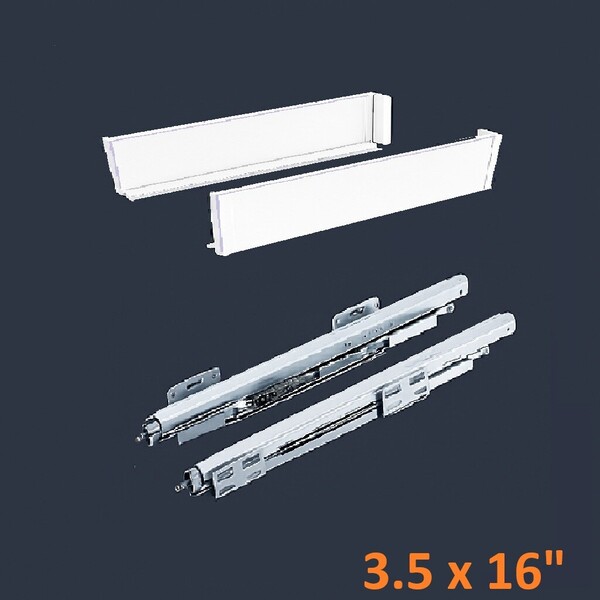 White SGS Double Wall Slim Box System 3 1/2" H x 16" L - Soft Close