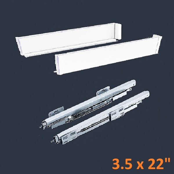 White SGS Double Wall Slim Box System 3 1/2" H x 22" L - Soft Close
