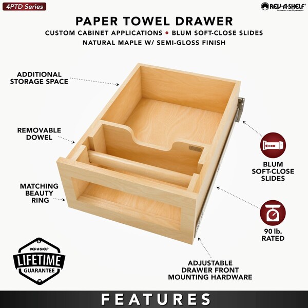 Wood Base Cabinet Paper Towel Drawer System w/ BLUM Soft-Close