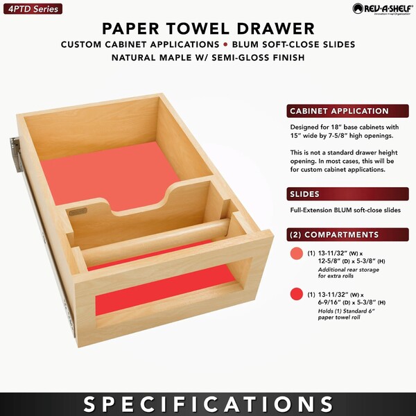 Wood Base Cabinet Paper Towel Drawer System w/ BLUM Soft-Close