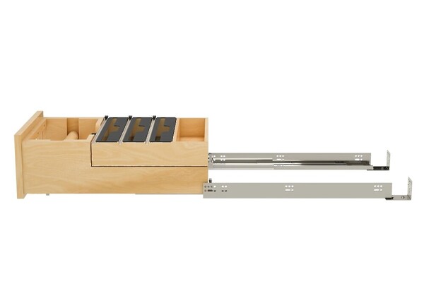 Wood Base Cabinet Paper Towel Tiered Drawer System w/ Foil Cutters and BLUM Soft-Close